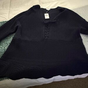 NWT- J.Jill Navy V-Neck Summer Sweater- XL